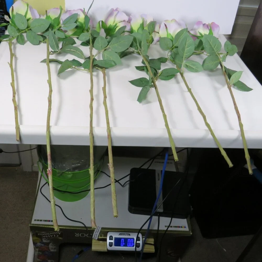 Lavender Purple Roses (7) single long stem silk flowers with soft fabric petals